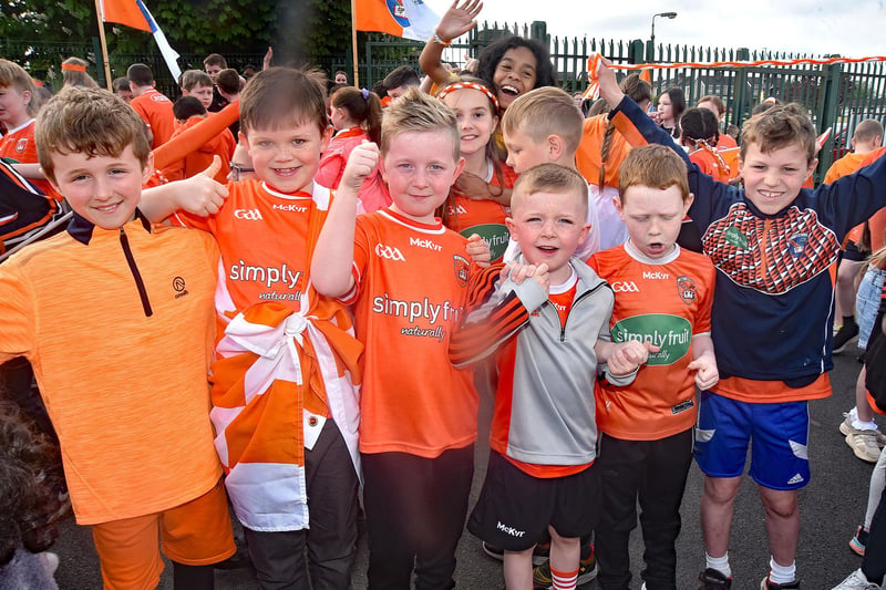 Pupils all decked out in Armagh colours at the special event. PT19-208.
