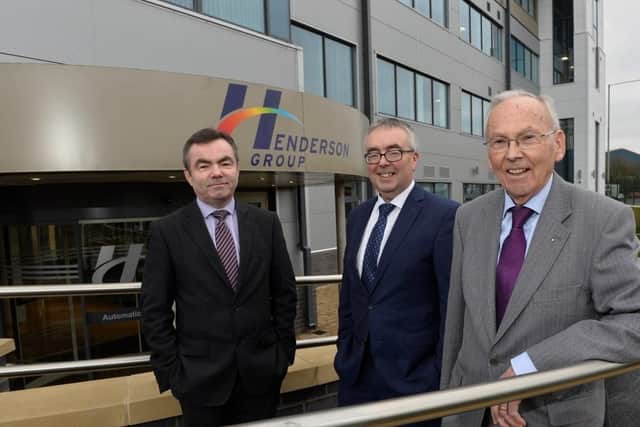 Geoffrey Agnew and Martin Agnew who each have been awarded an MBE in the Birthday Honours, pictured with their fatherJohn Agnew CBE. This year marks 40 years since they both joined the Henderson Group after graduating from Ulster University. The pair succeeded their father as Joint Managing Directors of the Group in 1998. Picture: supplied by the Henderson Group.