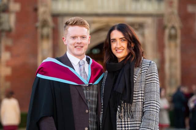 Niall Crowley from Hilltown, Co. Down gradates with a Masters in Education and Management. He is pictured with his girlfriend Caoimhe Sloan.