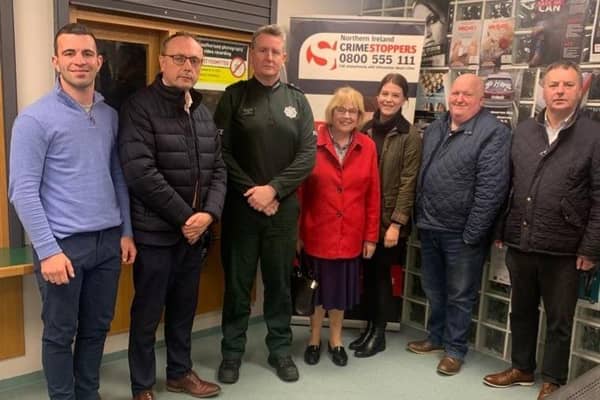 Pictured at the recent meeting are Cllr Johnathan Buchanan, Keith Buchanan MLA, Superintendent Michael O’Loan, PSNI District Commander, Cllr Anne Forde, Cllr Eva Cahoon, Cllr Wesley Brown, Cllr Wilbert Buchanan. Credit: Submitted