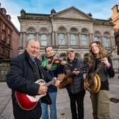 Eddie and George Furey met students from Glengormley School of Traditional Music to perform some of the internationally acclaimed folk band’s songs at 2 Royal Avenue in Belfast. (Pic: Contributed).
