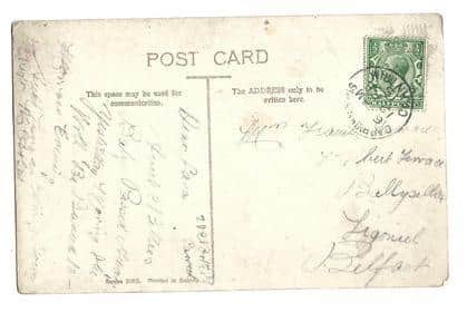 A postcard from Chris's collection, posted to an address in the Ballysillan area and postmarked February 12, 1915. The postcard was penned at North Road in Carrickfergus, and the message announced the passing of a baby the previous day.  Photo: Chris Scott