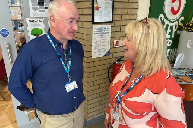 Gabriel with his Manager, Andrea McGlennon (Senior Social Work Practitioner). Pic credit: SEHSCT