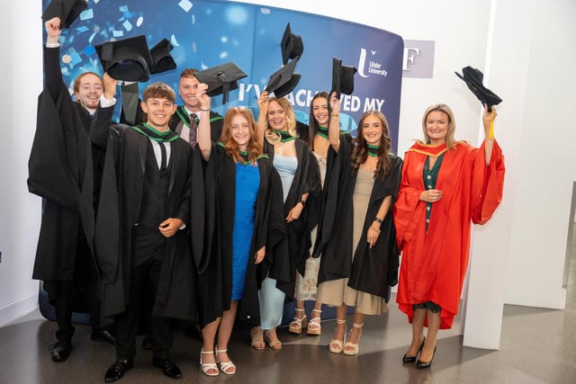 Students enjoying graduation day at Coleraine on Friday morning.