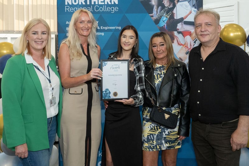 Jennifer Bucek Winner of Essential Skills Student of the Year with Helen Hampsey, Assistant Curriculum Director Teaching & Learning, Mirek Bucek and Hana Geigerova