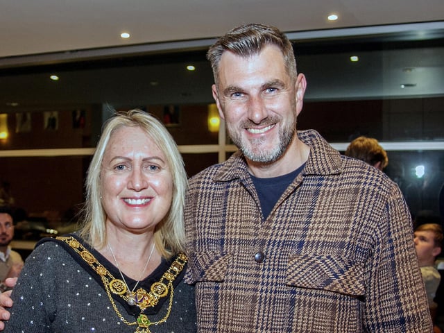 Mayor of Causeway Coast and Glens, Councillor Dawn Huggins along with Dunloy Accordion Band Bandmaster, Steve Ennis.