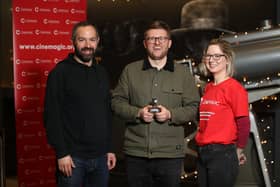 L-R: Daniel Gordon, Documentary Filmmaker (Hillsborough, George Best: All By Himself), Coleraine’s Scott Adamson, Director of documentary ‘Fight for Youth’ and Claire Shaw, Cinemagic, at the Cinemagic On The Pulse Short Film Competition Showcase supported by the Department for the Economy through Northern Ireland Screen. CREDIT Cinemagic/Press Eye