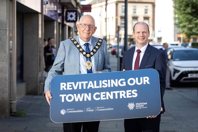 Minister Lyons is pictured with Mayor of Mid and East Antrim, Councillor Jackson Minford.  Photo: DfC