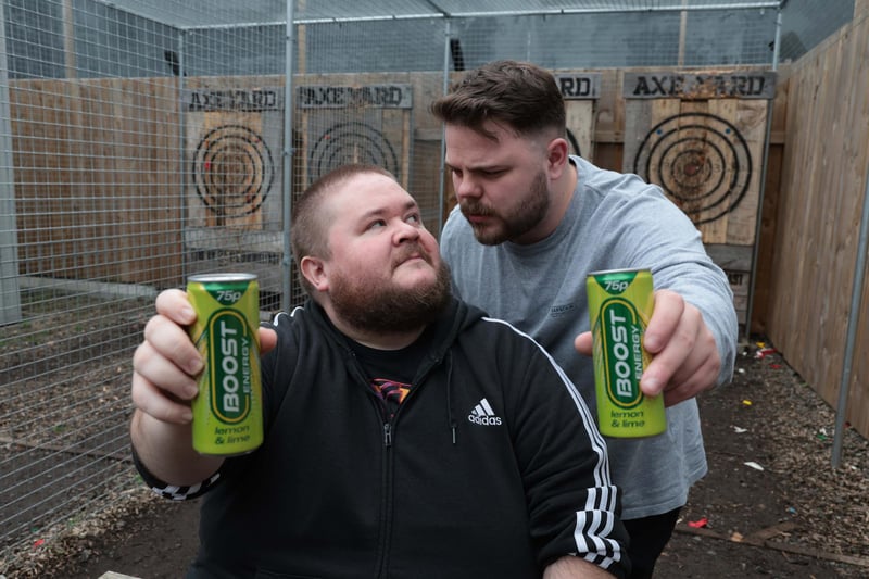 Comedians Ciaran Bartlett (l) and William Thompson at Ulster University’s freshers' event, where they enlisted twenty students to help them battle each other at Prison Island.