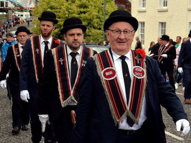 Former ABC councillor Sydney Anderson on the march at the RBP Last Saturday parade in Loughgall. PT35-210.