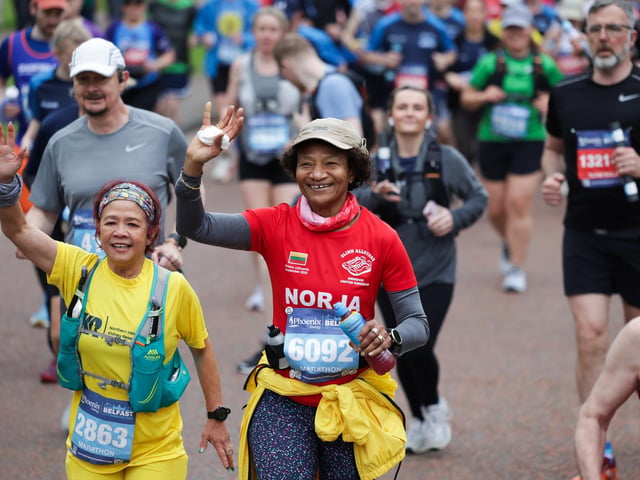 Enjoying the atmosphere of the Phoenix Energy Belfast City Marathon.