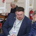 Cllr Stewart chats with Jean Adams at the Mosside Road Safety event