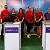 Jason Powell, Causeway Coastal Route; Amy Riddell, Tourism Ireland; Susan Greer, Titanic Belfast; Edel Vaughan, Doolin Ferry; Donna McHugh, Loganair; and William West, Finn McCools Tours; on the Tourism Ireland stand at the Royal Highland Show. Credit – Tourism Ireland