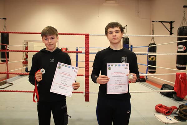 Two Mid Ulster titles for St. Bronagh's Club boxers Callum Crilly and Cash Ciummei. INNR0710