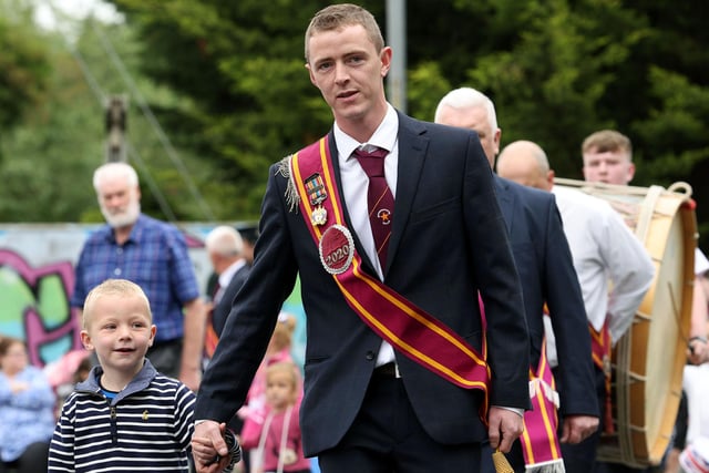 Two generations on parade with LOL 2020 during the Twelfth parade in Gilford, Co. Down.