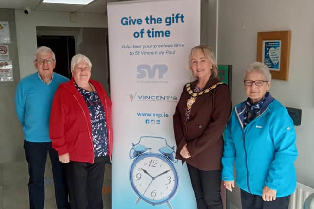 Chair of Mid Ulster District Council Cllr Deirdre Varsani is pictured with staff and volunteers during a visit to Vincent’s to learn about the work of the Society of St Vincent de Paul in Cookstown and the need for more volunteers to join SVP. Credit: Supplied