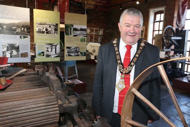 Mayor Cllr Ivor Wallace pictured at the the opening of the  Roe Valley Country Park, Green Lane Museum