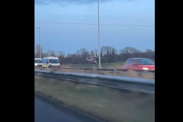 The NI Air Ambulance is in attendance at a road traffic collision involving a cyclist on the Mandeville Road, Craigavon, Co Armagh.