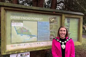 The Chair of the Council, Councillor Córa Corry is pictured at Derrynoid Forest where substantial improvement works have commenced.