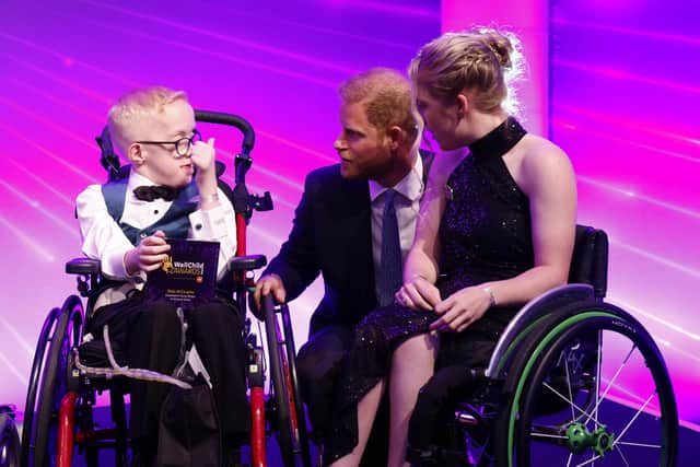 Prince Harry chats with Blake at the 2023 WellChild Awards in London. Picture: Andrew Higgins/Thousand Word Media Ltd