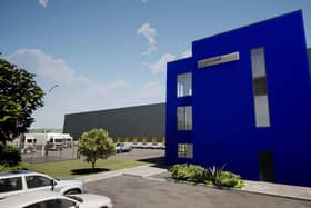 An impression of the proposed new storage and distribution warehouse for Tyre Call in Antrim.  Picture: released by Antrim and Newtownabbey Borough Council