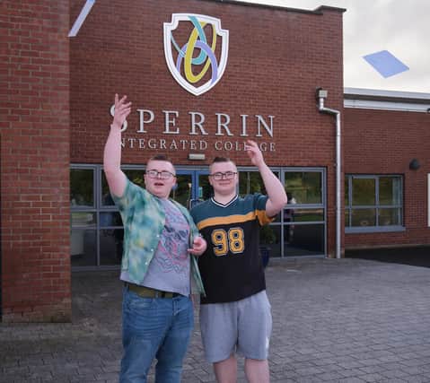 Celebrations - Twins Jake and Ethan Martin - delighted with their A-Level results at Sperrin Integrated College.