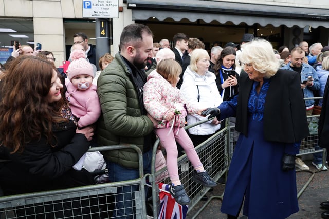 A special 'hello' from Queen Camilla for one of the younger well-wishers in Banbridge.