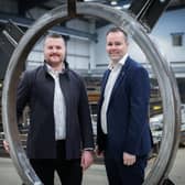 Barry Lytte, Managing Director at Vision Fabrications with Paul Robinson, Senior Business Manager at Danske Bank at Vision Fabrications in Lisburn. Picture: Darren Kidd / Press Eye