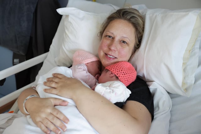 Kerrie Duncan from East Belfast with twin girls Elyssia Rose and Sienna Aurora at the Maternity Unit of the Ulster Hospital in Dundonald, Belfast. The twins were born at 
 3.03am and 3.05am on Christmas Day.