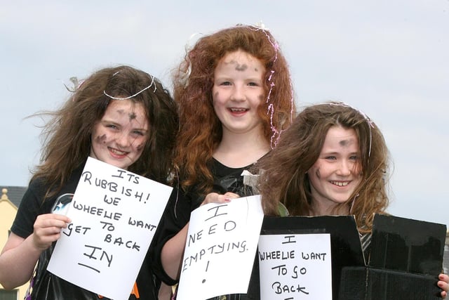 Alice Coulter, Amy Cairns and Simone Murphy as the 'Bin Men on Strike' pictured during the Red Sails Festival parade through Portstewart in 2008.
