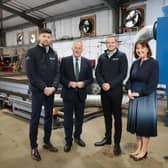 Lorcan McGillan, operations director, AIC Group; Economy Minister Conor Murphy, Conor Donnelly, technical sales director, AIC Group; and Ethna McNamee, Western regional manager, Invest NI.  Photo submitted