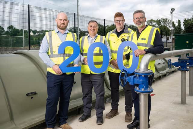 The team mark the 200th project at Moneyglass Wastewater Treatment Works, near Toome. Credit:NI Water