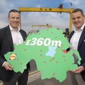 Pictured as a new report marking its 25th anniversary reveals that Lidl Northern Ireland pumped a record £360 million into the local economy in 2023, doubling its annual economic contribution over the past five years, from left, Ivan Ryan, Regional Managing Director, Lidl Northern Ireland, and J.P. Scally, Chief Executive Officer Lidl Ireland and Northern Ireland. Picture: Phil Smyth