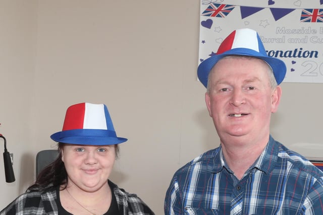 Chelsea McNeill and Ian Stevenson  pictured at the King Charles Coronation tea held in Mosside Orange Hall on Saturday to raise funds for Air Ambulance NI
