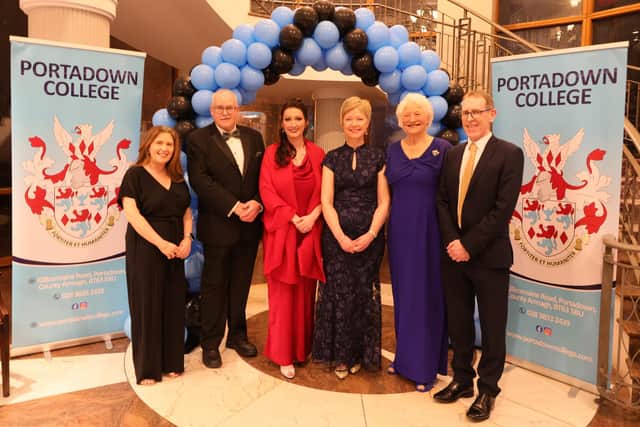 Principal Miss Gillian Gibb and guests at the Portadown College centenary dinner at the Seagoe Hotel. Picture: Portadown College
