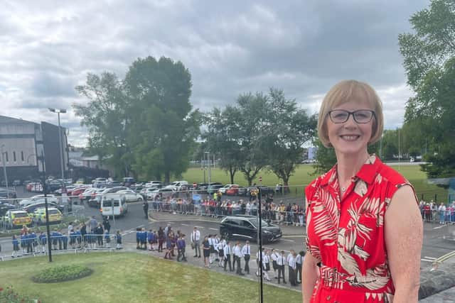 Doreen Johnston from Lisburn is pictured at a very special celebration at Enniskillen Castle in Fermanagh, which saw The King and Queen honour people volunteering in their communities and celebrating the rich heritage of Fermanagh.