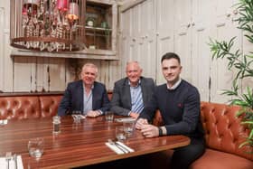 Jeff Tosh (centre) is welcomed to Dormans Hospitality Group by Directors Henry and Ryan McGlone.
