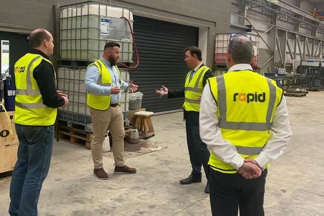 Guy Opperman MP, Minister for Employment, pictured during a tour of Rapid Power Generation Ltd in Tandragee.