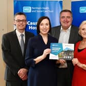 Pictured at the launch event l-r are Director of Strategic Planning, Performance and ICT Neil Martin, Chief Executive Jennifer Welsh, Director of Finance Owen Harkin, Non-Executive Director Kathy MacKenzie, and Director of Operations Gillian Traub. CREDIT NORTHERN HEALTH TRUST
