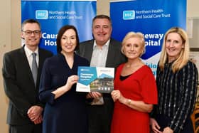 Pictured at the launch event l-r are Director of Strategic Planning, Performance and ICT Neil Martin, Chief Executive Jennifer Welsh, Director of Finance Owen Harkin, Non-Executive Director Kathy MacKenzie, and Director of Operations Gillian Traub. CREDIT NORTHERN HEALTH TRUST