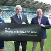 Northern Ireland international and Liverpool football star Conor Bradley signs up to the Department for Infrastructure’s ‘Share the Road to Zero’ campaign, which aims to reduce road deaths by encouraging more responsibility on the road. Included are DfI Minister John O’Dowd and Conrad Kirkwood, President of the Irish Football Association, which is also supporting the campaign. Picture: Peter O'Hara Photography