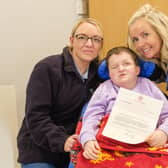 Anna Cahoon pictured with Catherine Whiteford and Kellie Ritchie from Larne Adult Centre. Photo submitted by Northern Health and Social Care Trust