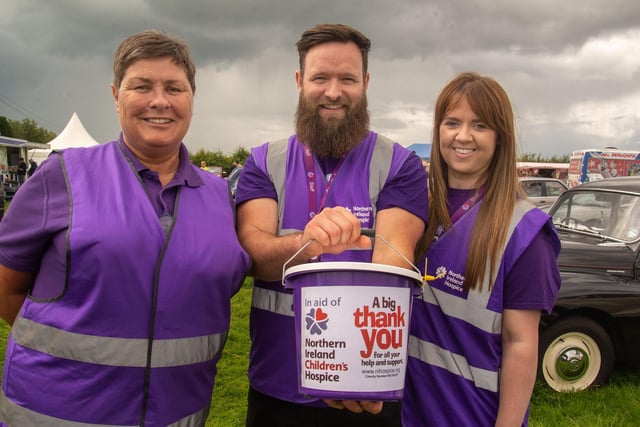 What it's all about...Raising funds for the Northern Ireland Children's Hospice at the Birches Vintage Rally are from left, Siobhan McEvoy, volunteer, David Dixon and Sarah Jewell, fundraisers for the Hospice. PT27-202.