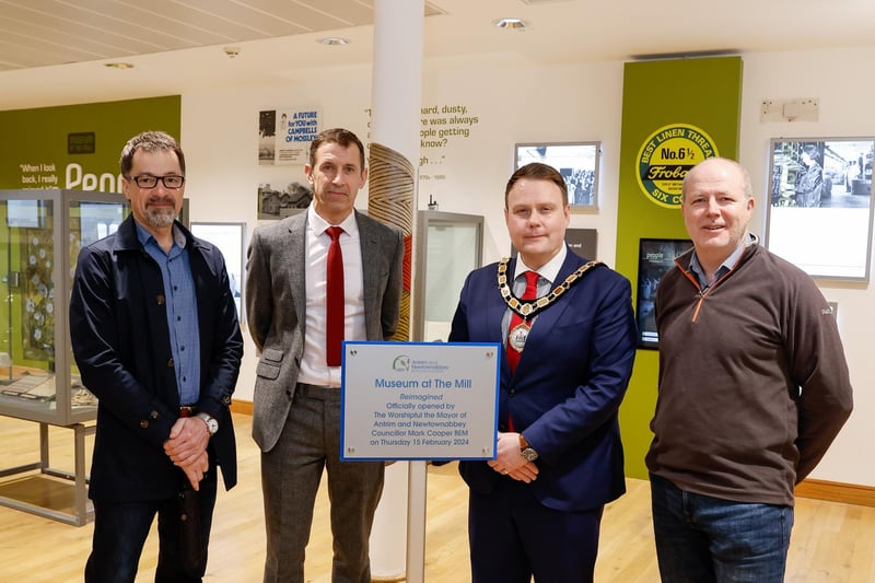 Jamie from Image Zoo, Chief Executive Richard Baker, Cllr Mark Cooper (Mayor of Antrim and Newtownabbey) and Steve from TOTALIS at the Carnmoney Road North venue.