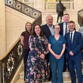 Left to right front row: Lisa McWilliams SPPG, Lynn Darragh SE Trust, Health Minister Robbie Butler and Allison Beal RNOH / GIRFT. Left to right back row: Joanne Edgar, Professor Tim Briggs Chair GIRFT, Professor Mark Taylor DoH and Bev Oates GIRFT. Pic credit: DOH