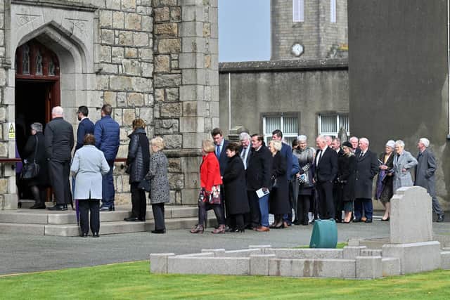 Mourners gathered to pay their respects to Bobbie McKee, at Mourne Presbyterian Church, Kilkeel. Photo: Press Eye