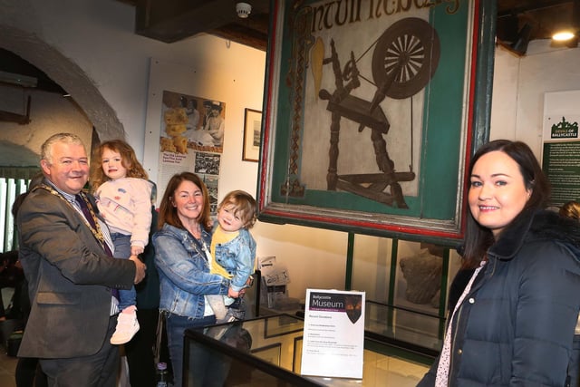 Mayor of Causeway Coast and Glens Borough Council Cllr Ivor Wallace with Vivienne McMaster and grandchildren Mackenzie and Rosana Hetherington and Rachel Archibald from Causeway coast and Glens Borough Council pictured at the opening of Ballycastle Museum