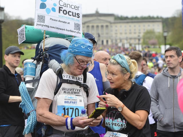 This runner had a few extra pounds to carry around along the route while helping to raise funds for Cancer Focus.