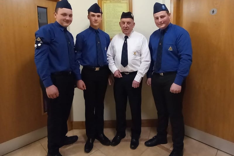 President Badge recipients with Mr. Walter Mullan, Mid-Ulster Battalion Honorary, Vice-President, Cpl. Jonathan Coulter, Cpl. Samuel McCoy and Cpl. Harry Morrow.