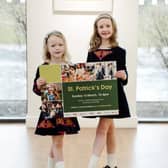 Erin and Charlotte from Judith Keyes School of Dance preparing to perform this St Patrick's Day in Antrim and Newtownabbey